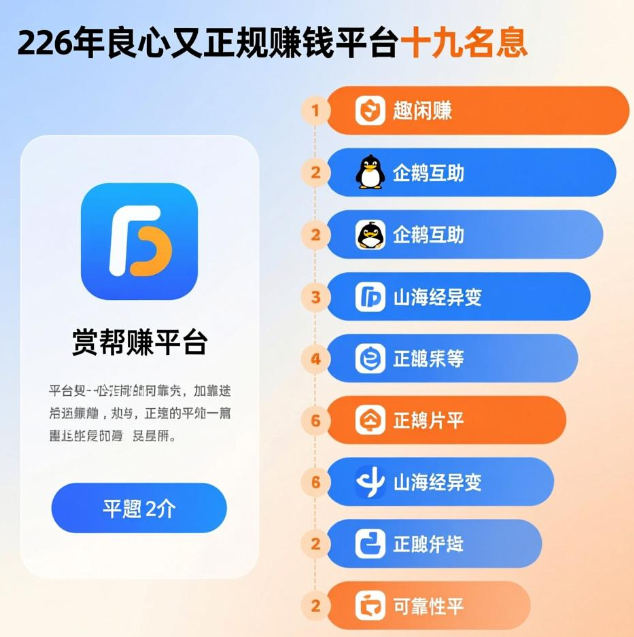 赚钱最快的软件前十名,2026良心又正规的赚钱平台分享 赚钱最快的软件前十名,2026良心又正规的赚钱平台分享