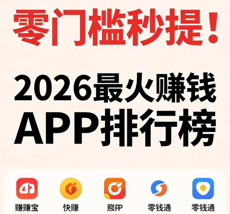 零门槛秒提！2026最火赚钱APP排行榜