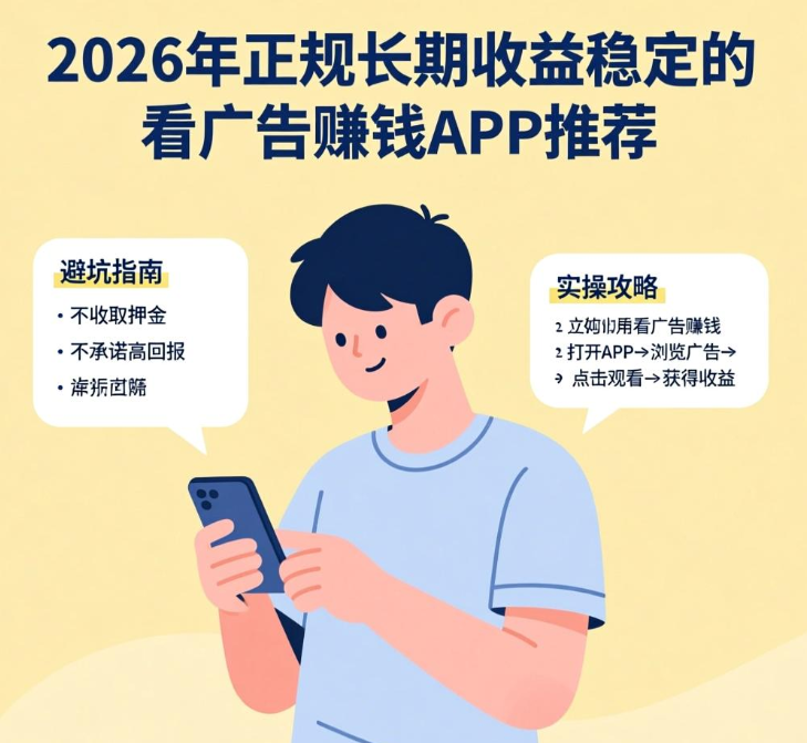 2026年正规长期收益稳定的看广告赚钱APP推荐，避坑指南＋实操攻略