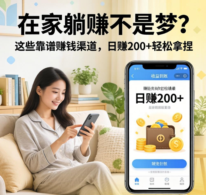 在家躺赚不是梦?这些靠谱赚钱渠道,日赚200+轻松拿捏 在家躺赚不是梦?这些靠谱赚钱渠道,日赚200+轻松拿捏