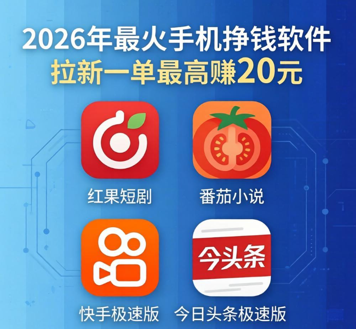 2026年最火的手机挣钱软件，拉新一单最高赚20元