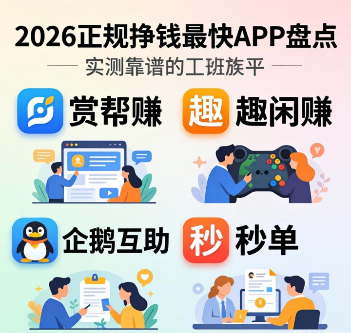 2026正规挣钱最快APP盘点：这四个平台实测靠谱，空闲时间轻松赚外快