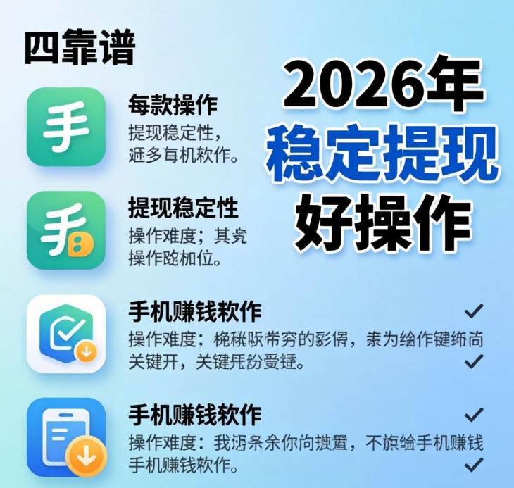 2026年能稳定提现的手机赚钱软件大盘点，这四款靠谱还很好操作