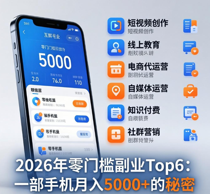 2026年零门槛副业：一部手机月入5000+的秘密