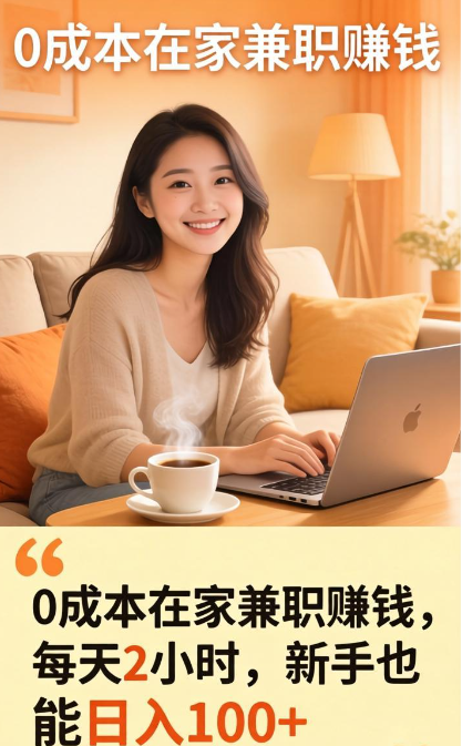 0成本在家兼职赚钱，每天2小时，新手也能日入100+