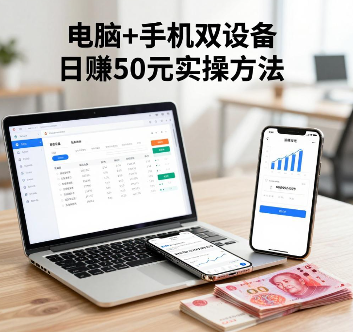 电脑+手机双设备日赚50元，4个零门槛实操赚钱方法