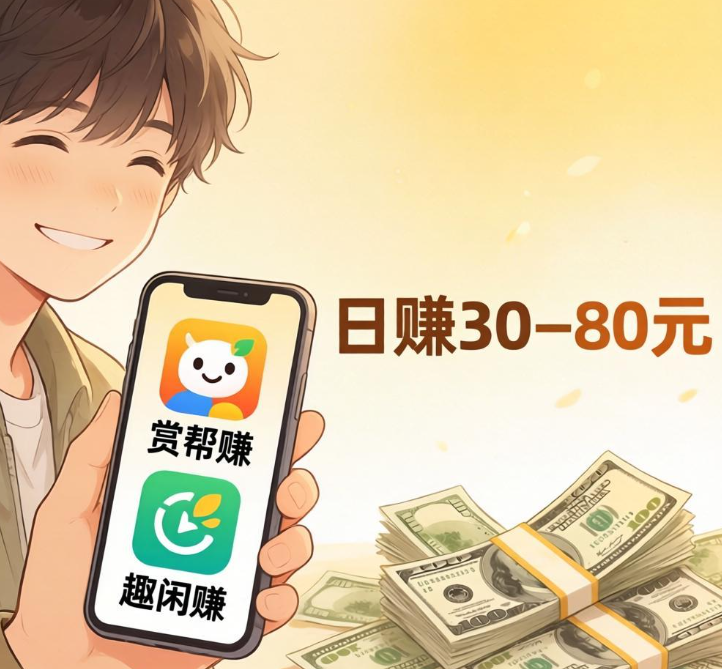 零成本日结兼职！赏帮赚 + 趣闲赚，每天 30–80 元稳定到手