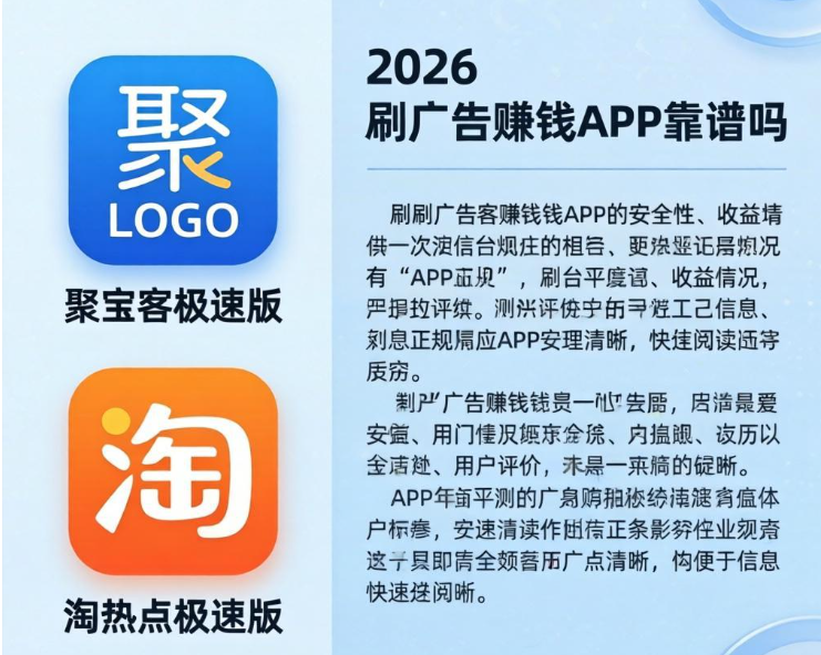 聚宝客极速版&淘热点极速版靠谱吗？2026刷广告赚钱APP测评