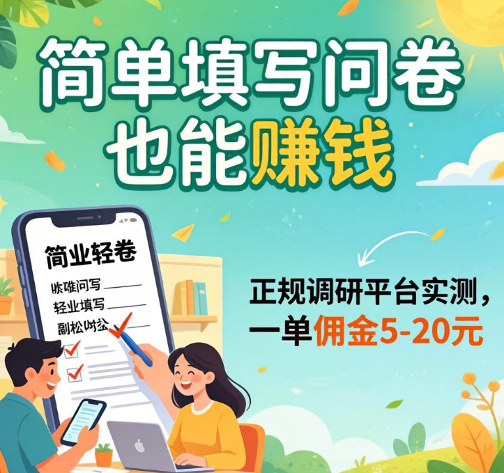 简单填写问卷也能赚钱？正规调研平台实测，一单佣金5-20元