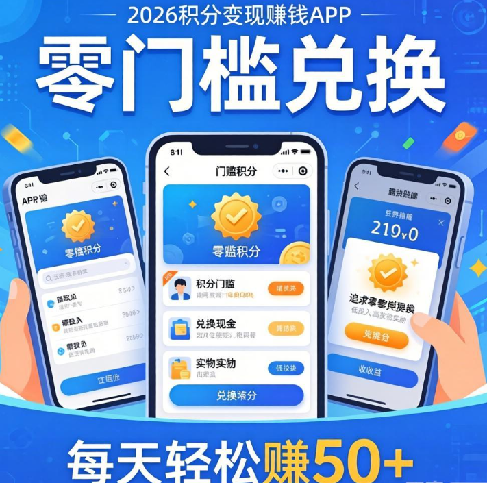 2026 积分变现赚钱APP，零门槛兑换，每天轻松赚50+