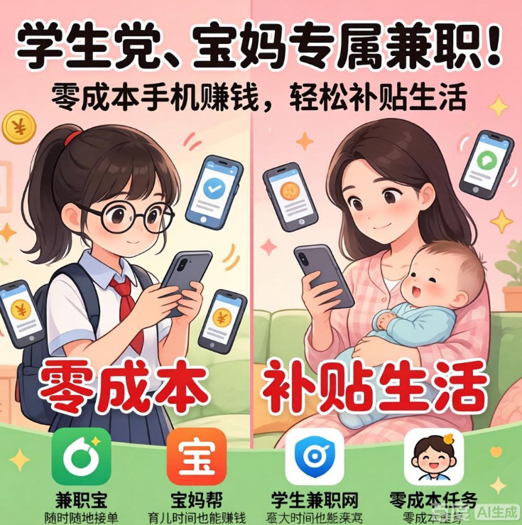 学生党、宝妈专属兼职!零成本手机赚钱,轻松补贴生活 学生党、宝妈专属兼职!零成本手机赚钱,轻松补贴生活