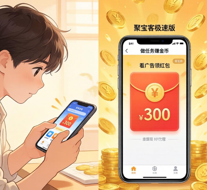 聚宝客极速版怎么赚钱？真实体验看广告领红包、做任务赚金币提现全流程记录