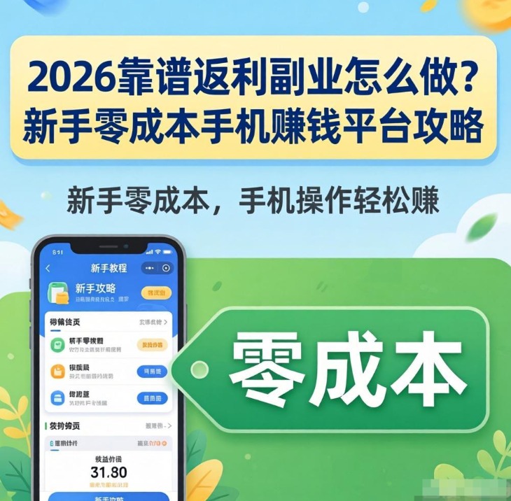 2026靠谱返利副业怎么做？新手零成本手机赚钱平台攻略