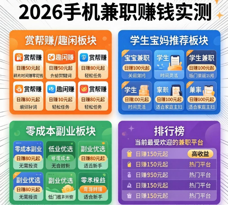 学生党宝妈必看!2026靠谱兼职平台推荐,秒单app/赏帮赚日结不拖欠 学生党宝妈必看!2026靠谱兼职平台推荐,秒单app/赏帮赚日结不拖欠