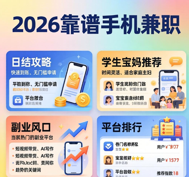 靠谱兼职平台排行榜！2026赏帮赚/秒单app/趣闲赚/企鹅互助实测推荐