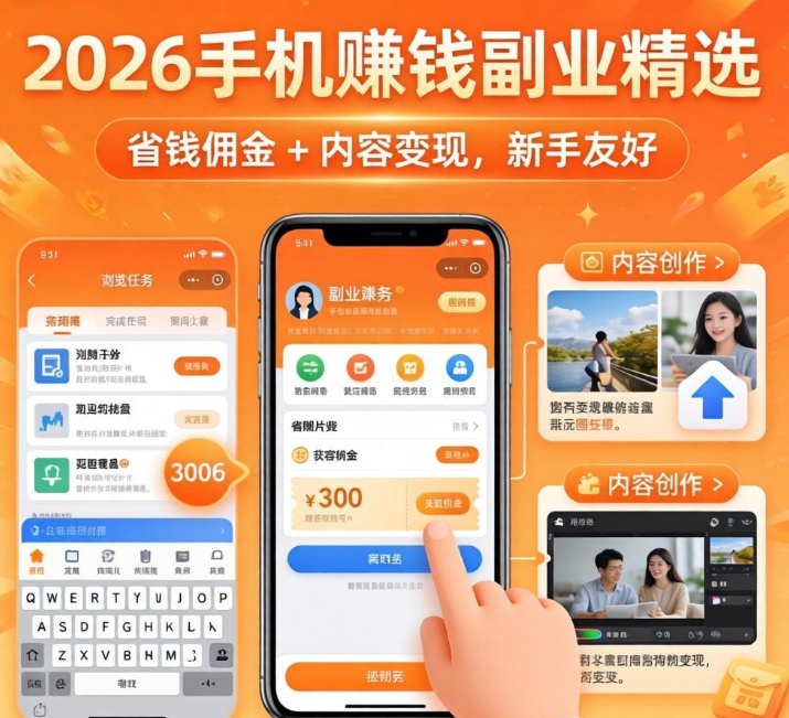 2026手机赚钱副业精选|省钱佣金+内容变现,新手友好 2026手机赚钱副业精选|省钱佣金+内容变现,新手友好
