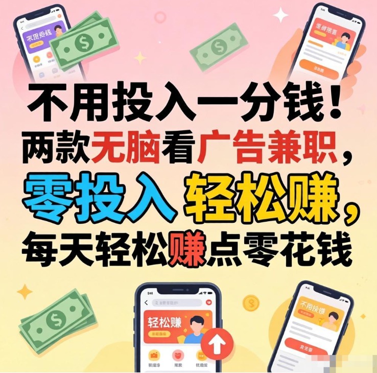 不用投入一分钱!两款无脑看广告兼职,每天轻松赚点零花钱 不用投入一分钱!两款无脑看广告兼职,每天轻松赚点零花钱
