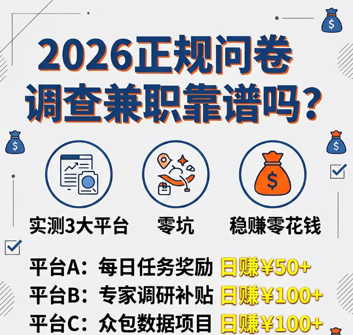 2026正规问卷调查兼职靠谱吗？实测3大平台零坑稳赚零花钱