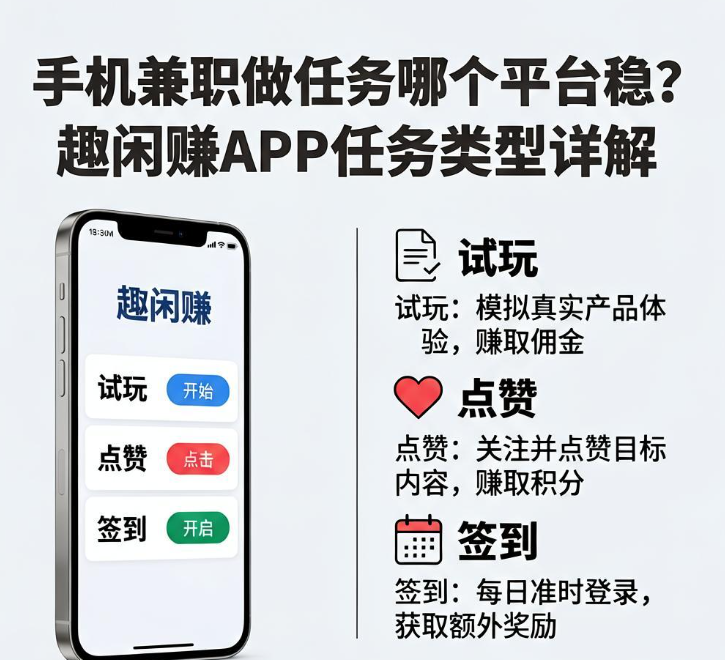 手机兼职做任务哪个平台稳?趣闲赚APP任务类型详解 手机兼职做任务哪个平台稳?趣闲赚APP任务类型详解