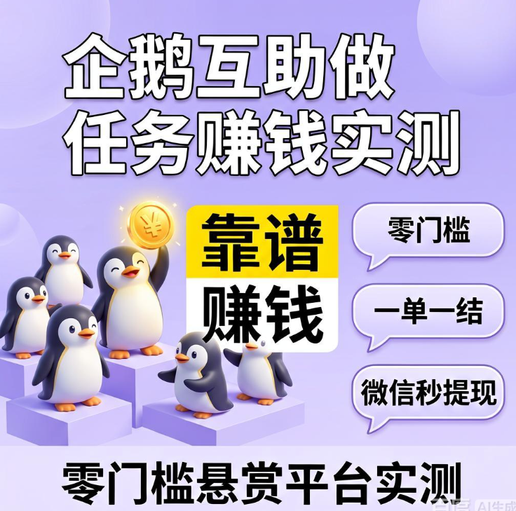 企鹅互助做任务赚钱靠谱吗？零门槛悬赏平台一单一结微信秒提现实测
