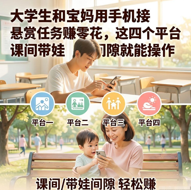 大学生和宝妈用手机接悬赏任务赚零花,这四个平台课间带娃间隙就能操作 大学生和宝妈用手机接悬赏任务赚零花,这四个平台课间带娃间隙就能操作
