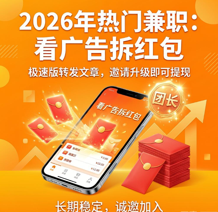 2026年还在找看广告拆红包赚零花 两款极速版转发文章邀请升团长可提现