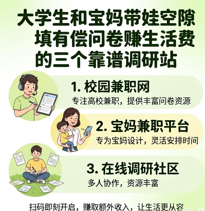 大学生和宝妈带娃空隙也能干，填有偿问卷赚生活费的三个靠谱调研站