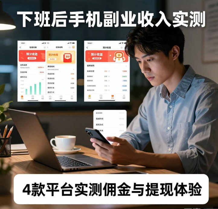 下班后想用手机搞点副业收入？4款悬赏任务接单平台实测佣金与提现体验