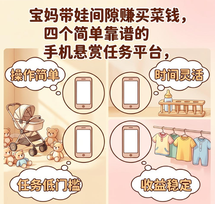宝妈带娃间隙想赚点买菜钱，这四个手机悬赏任务平台操作简单又靠谱