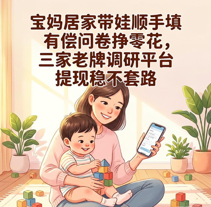 宝妈居家带娃顺手填有偿问卷挣零花，三家老牌调研平台提现稳不套路
