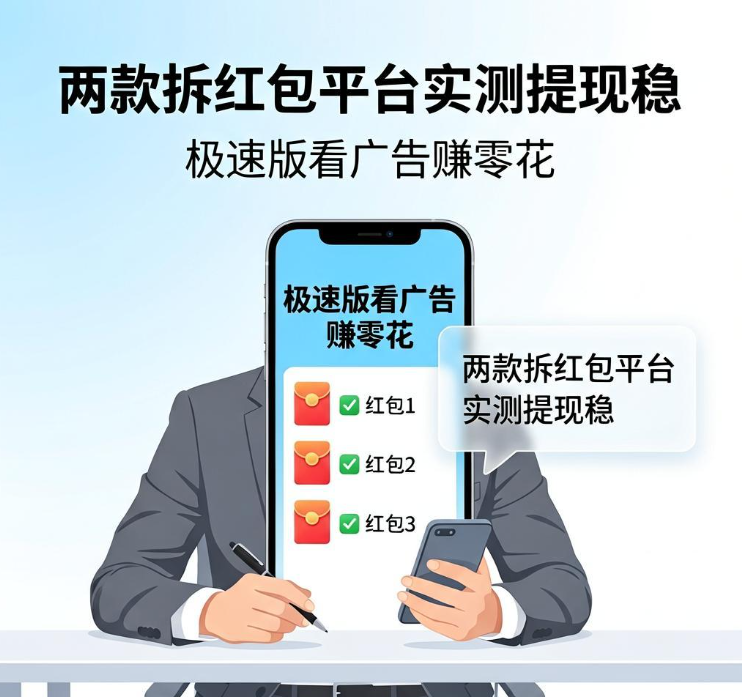 上班族午休顺手刷极速版看广告赚零花，两款拆红包平台实测提现稳