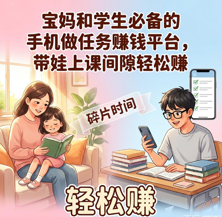 宝妈和学生必备的手机做任务赚钱平台，带娃上课间隙轻松赚