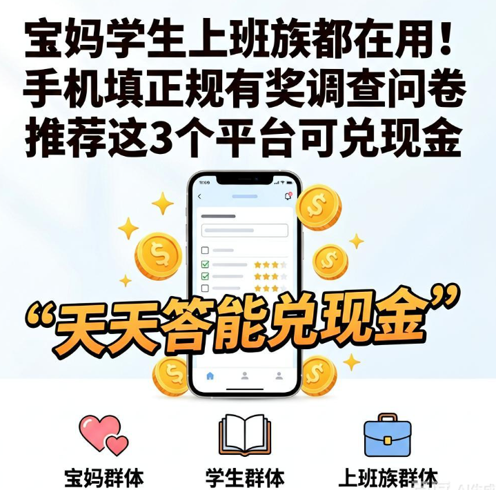 空闲时间填问卷调查赚零花钱，这3个老牌调研平台实测能稳定兑换现金