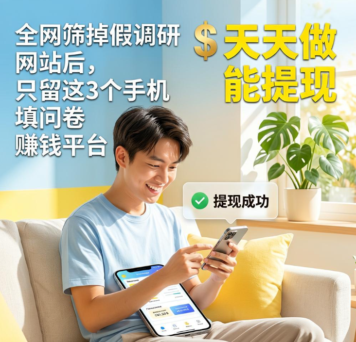 在家用手机填消费调查问卷赚零花，只留这3个正规调研平台天天做能提现