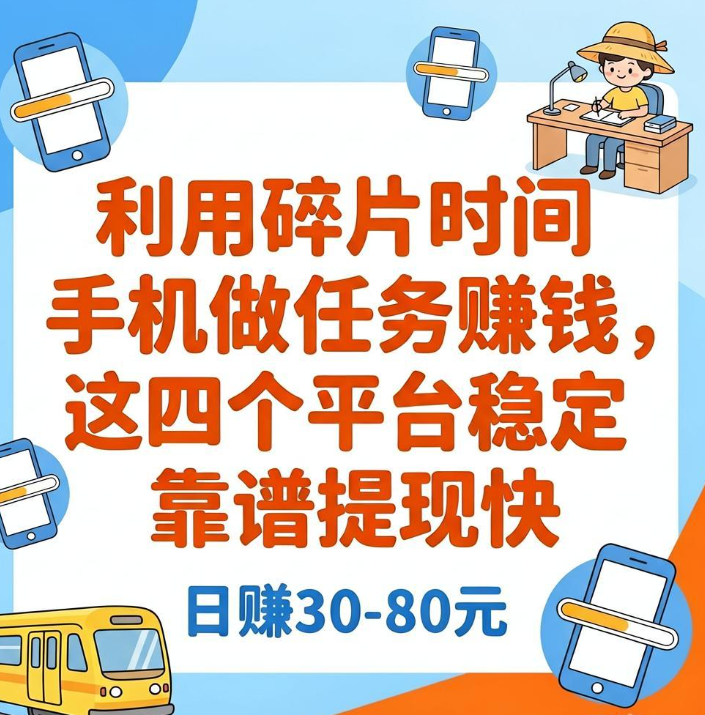利用碎片时间手机做任务赚钱,这四个平台稳定靠谱提现快 利用碎片时间手机做任务赚钱,这四个平台稳定靠谱提现快