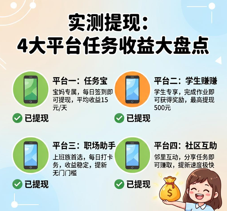 不用垫资不搞拉人，手机做任务赚钱四个老平台实测能提现