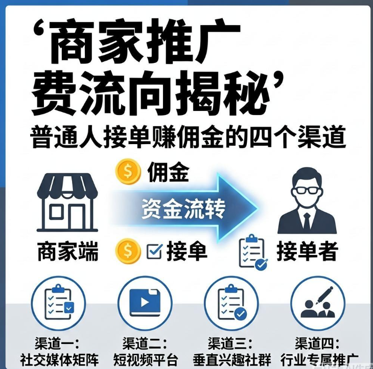 揭秘商家推广费流向哪里，普通人接单赚佣金的四个渠道