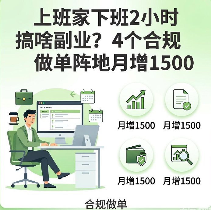 上班族下班2小时搞啥副业？4个合规做单阵地月增1500