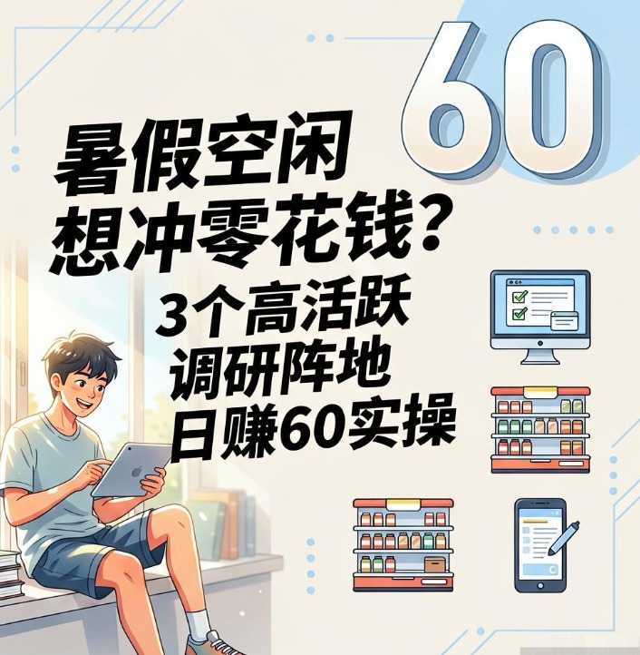 暑假空闲想冲零花钱？3个高活跃调研阵地日赚60实操