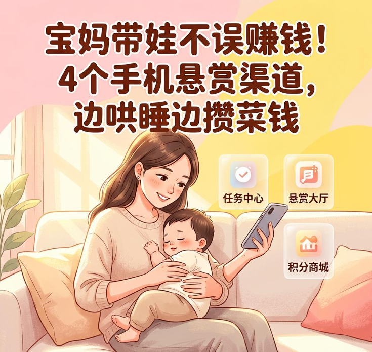 宝妈带娃不误赚钱！4个手机悬赏渠道，边哄睡边攒菜钱