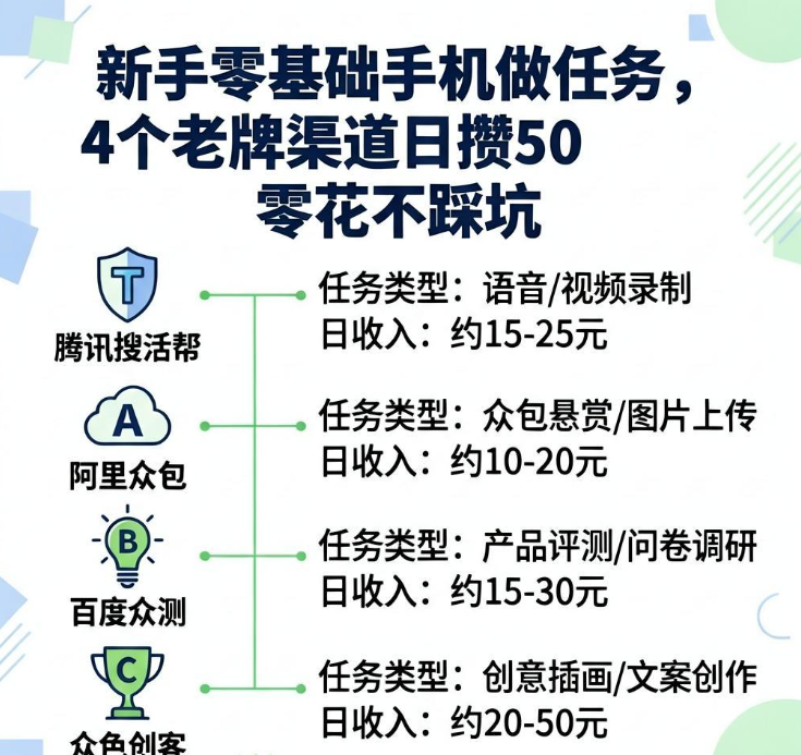 新手零基础手机做任务，4个老牌渠道日攒50零花不踩坑