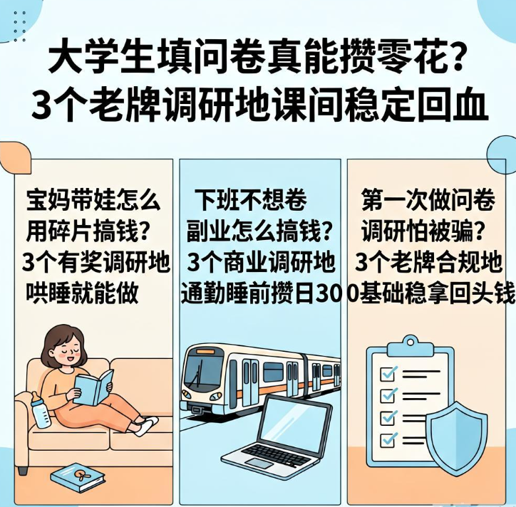 宝妈带娃怎么用碎片搞钱？3个有奖调研地哄睡就能做