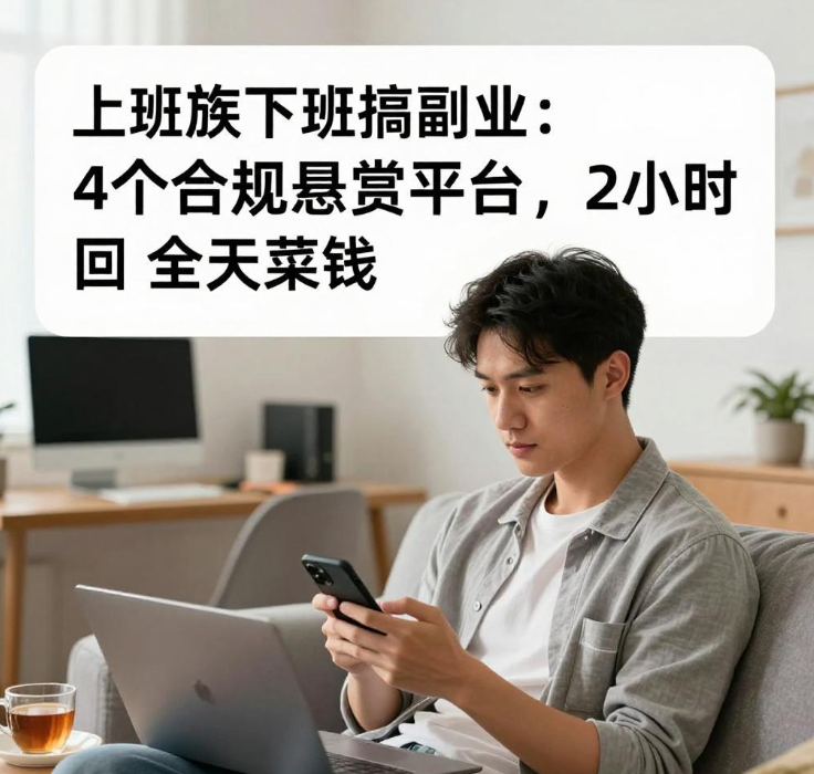 上班族下班搞副业：4个合规悬赏平台，2小时回全天菜钱