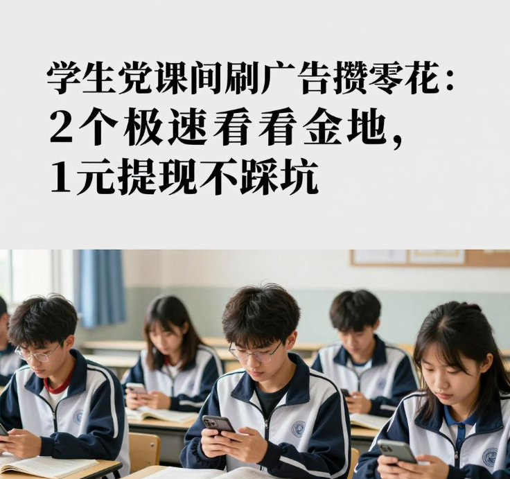 学生党课间刷广告攒零花：2个极速看金地，1元提现不踩坑