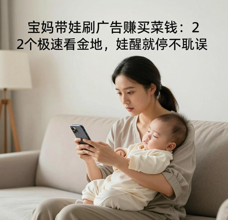 宝妈带娃刷广告赚买菜钱，2个极速版不费脑随时停