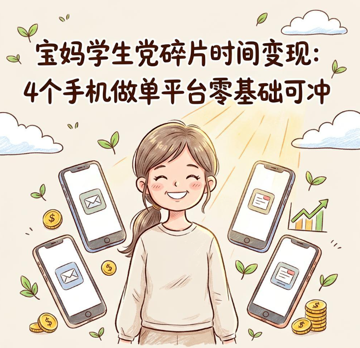 宝妈学生党碎片时间变现:4个手机做单平台零基础可冲 宝妈学生党碎片时间变现:4个手机做单平台零基础可冲