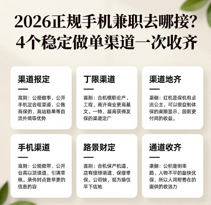 2026正规手机兼职去哪接?4个稳定做单渠道一次收齐 2026正规手机兼职去哪接?4个稳定做单渠道一次收齐