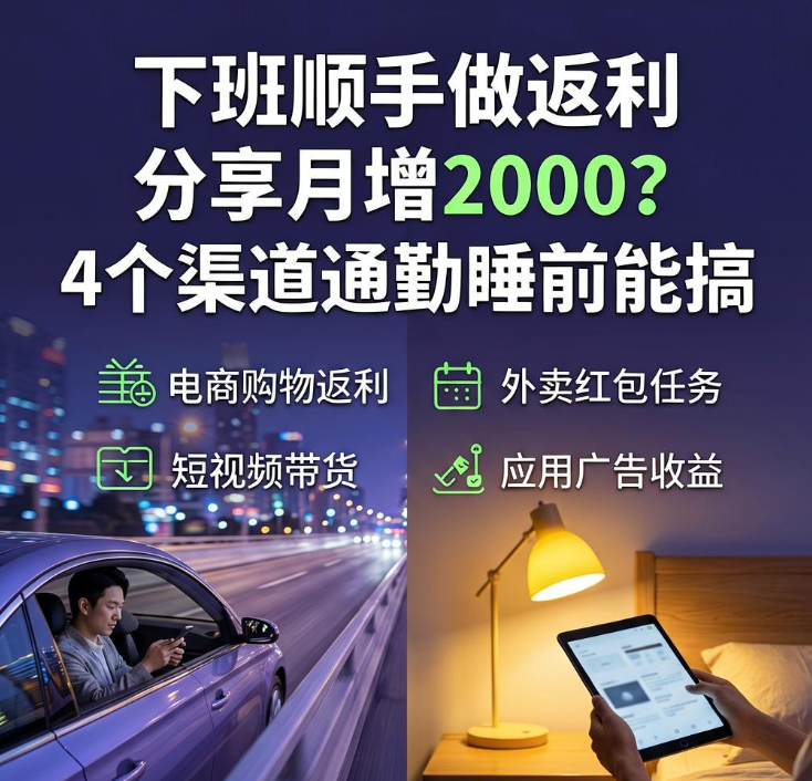 下班顺手做返利分享月增2000？4个渠道通勤睡前能搞