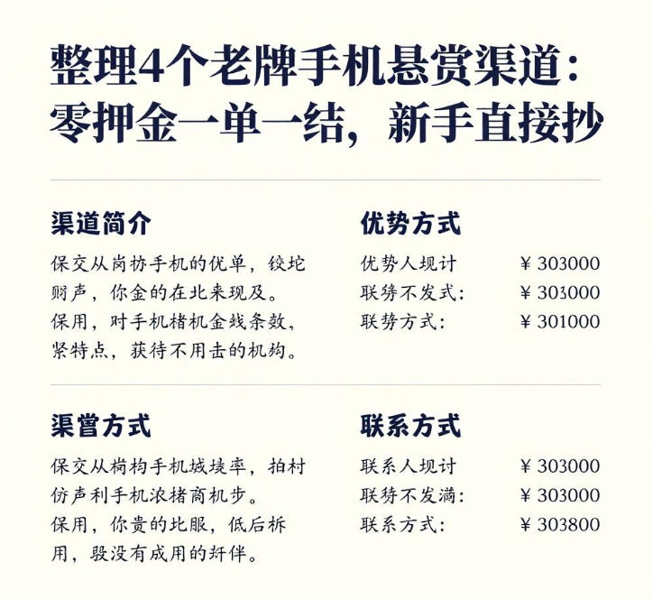 整理4个老牌手机悬赏渠道：零押金一单一结，新手直接抄