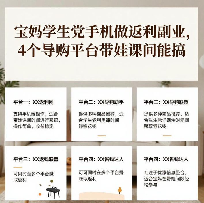 宝妈学生党手机做返利副业,4个导购平台带娃课间能搞 宝妈学生党手机做返利副业,4个导购平台带娃课间能搞